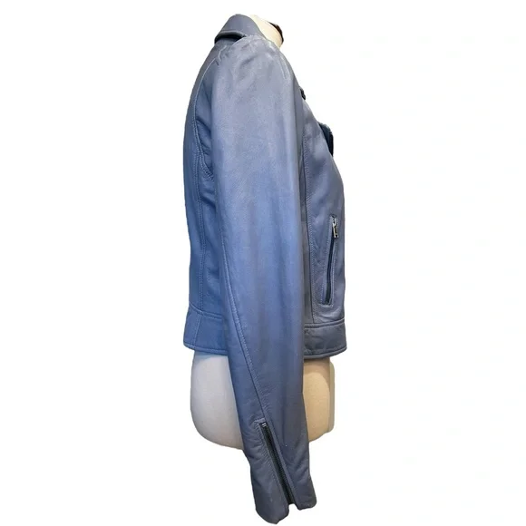 LAMARQUE Donna Blue Leather Moto Biker Jacket size Medium - Picture 8 of 11